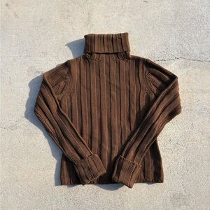 VTG Banana Republic Turtleneck Sweater XS Merino Wool Chunky Ribbed Knit Brown